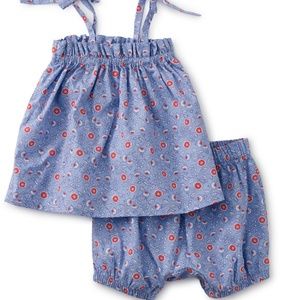 NWT Tea Collection Tie Shoulder Strap Baby Set - Indian Woodblock 2T